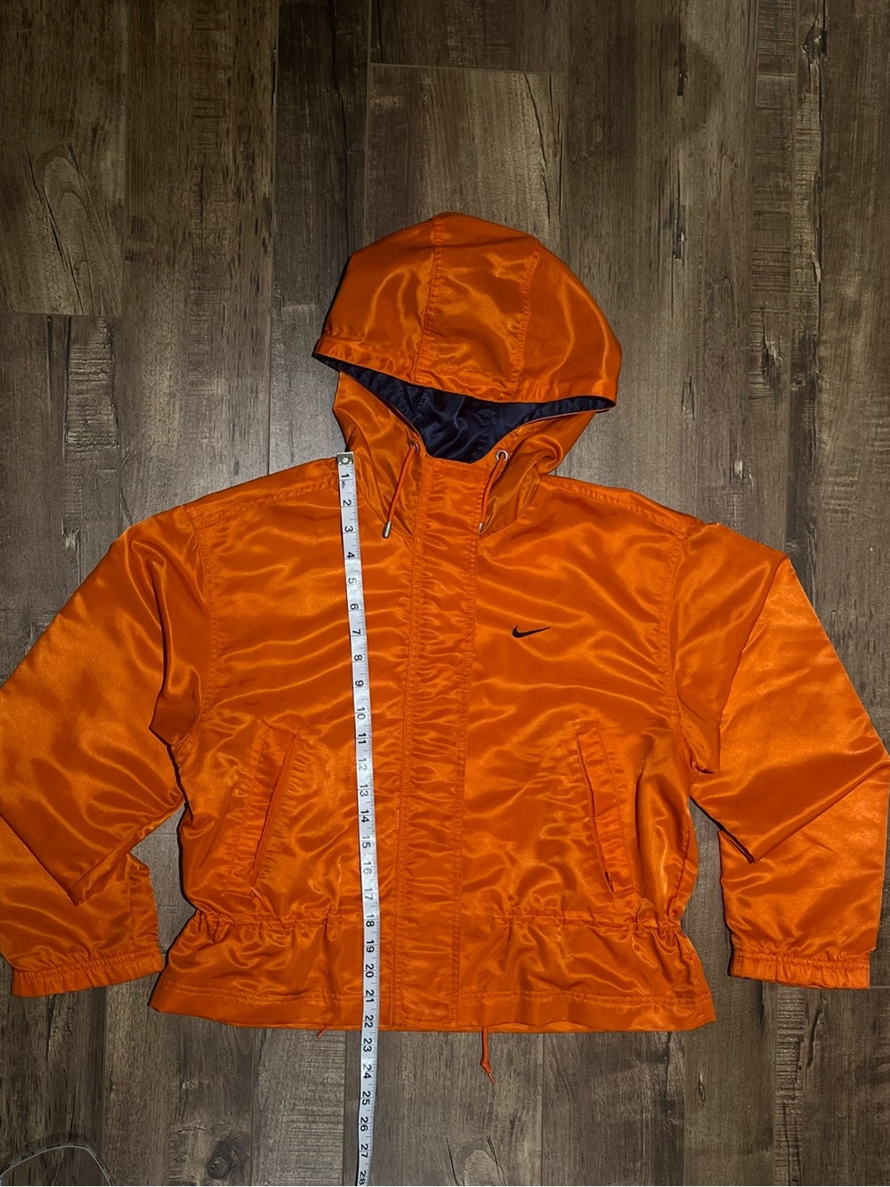 Vintage Nike Orange Hooded womens Rain Jacket with Black Swoosh